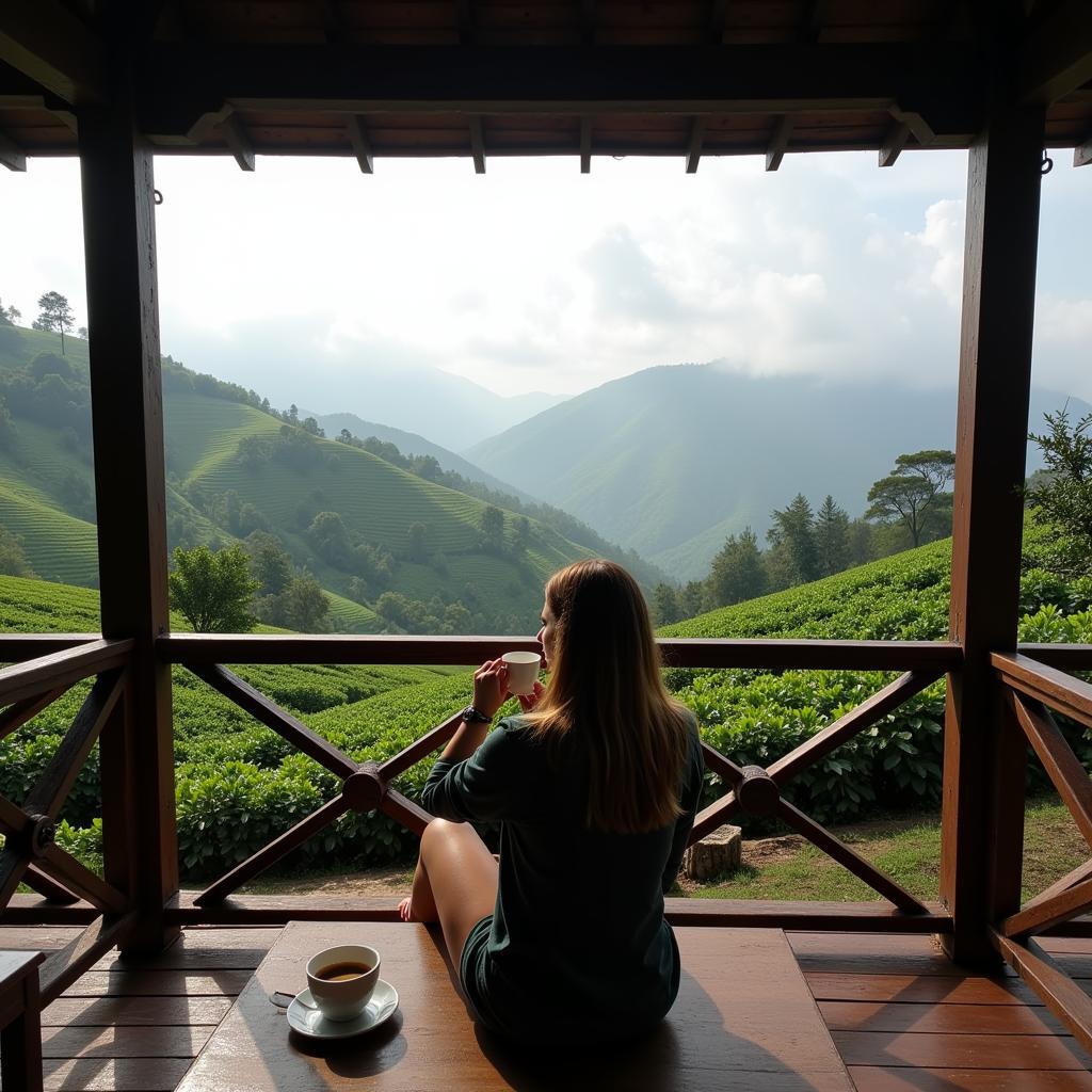 Enjoying a cup of coffee amidst the lush greenery of a Coorgi homestay