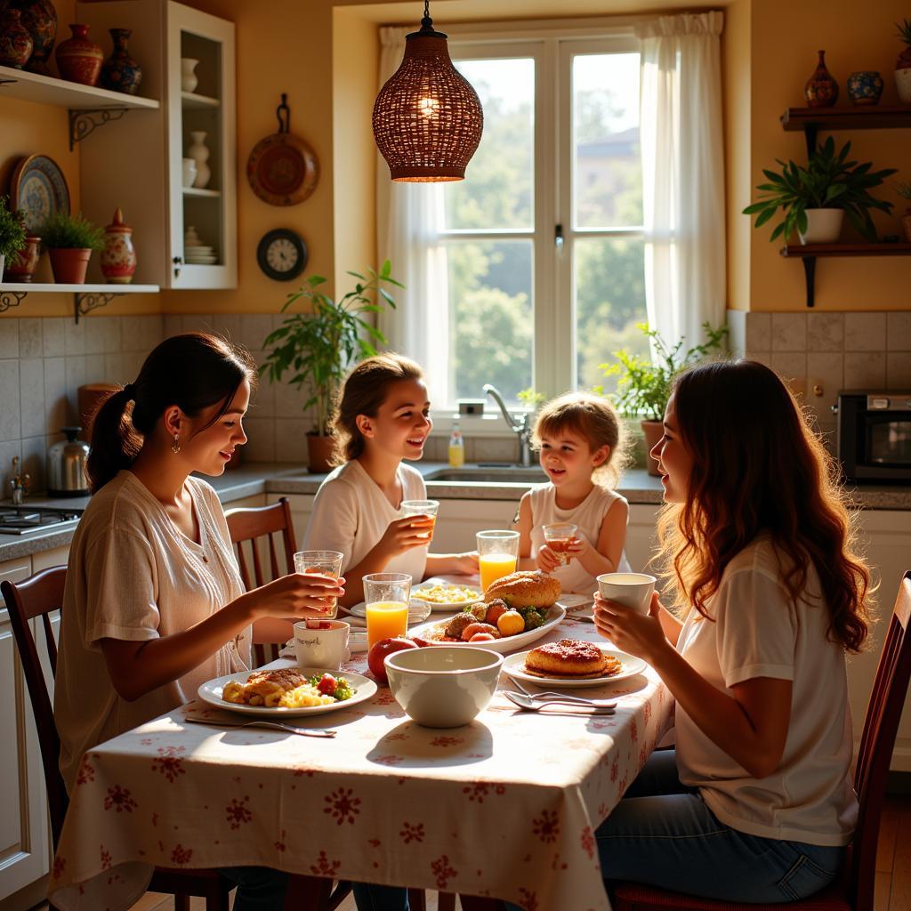 Spanish Family Enjoying Breakfast Together