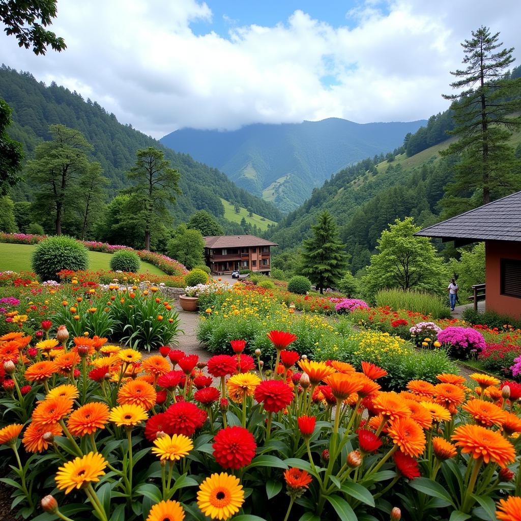 Da Lat flower gardens with a view from a homestay