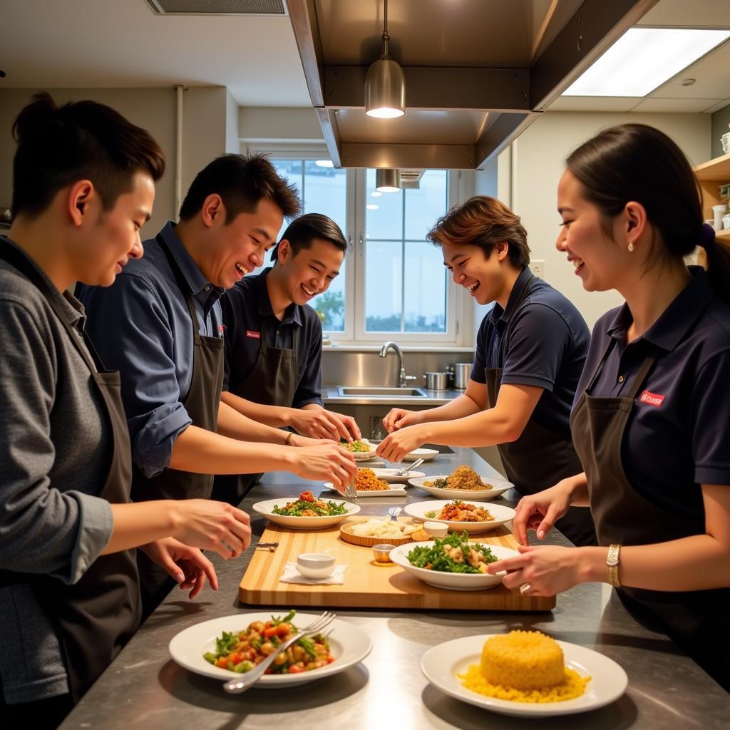 Guests participating in a Vietnamese cooking class at a Da Lat homestay.