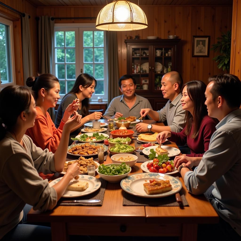 Enjoying a family dinner in a Da Lat homestay