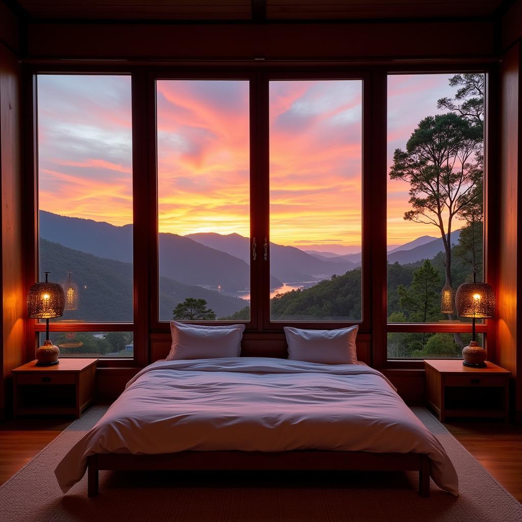 Da Lat homestay with panoramic glass windows offering stunning sunrise views