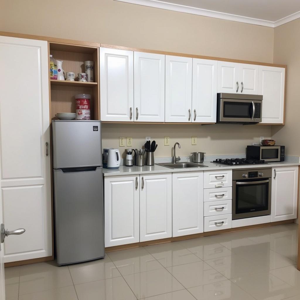 Modern kitchen in a Da Lat homestay with all necessary appliances.