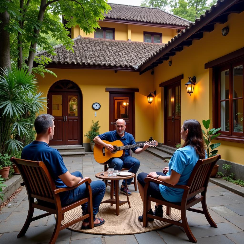 Enjoying Spanish guitar music in a Da Lat homestay