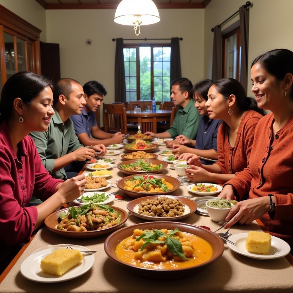 Guests enjoying a traditional meal at a Dandeli homestay