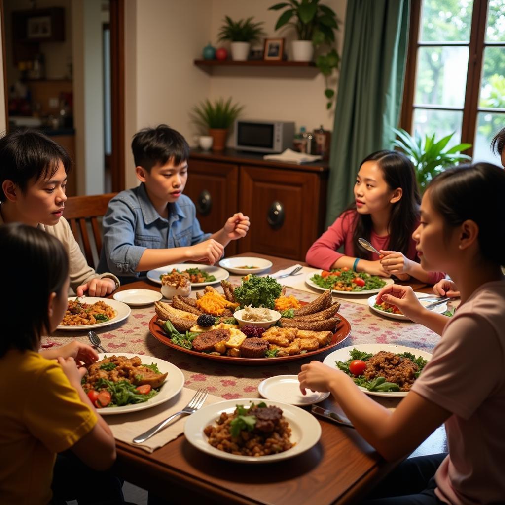 Enjoying authentic Malaysian cuisine in a homestay