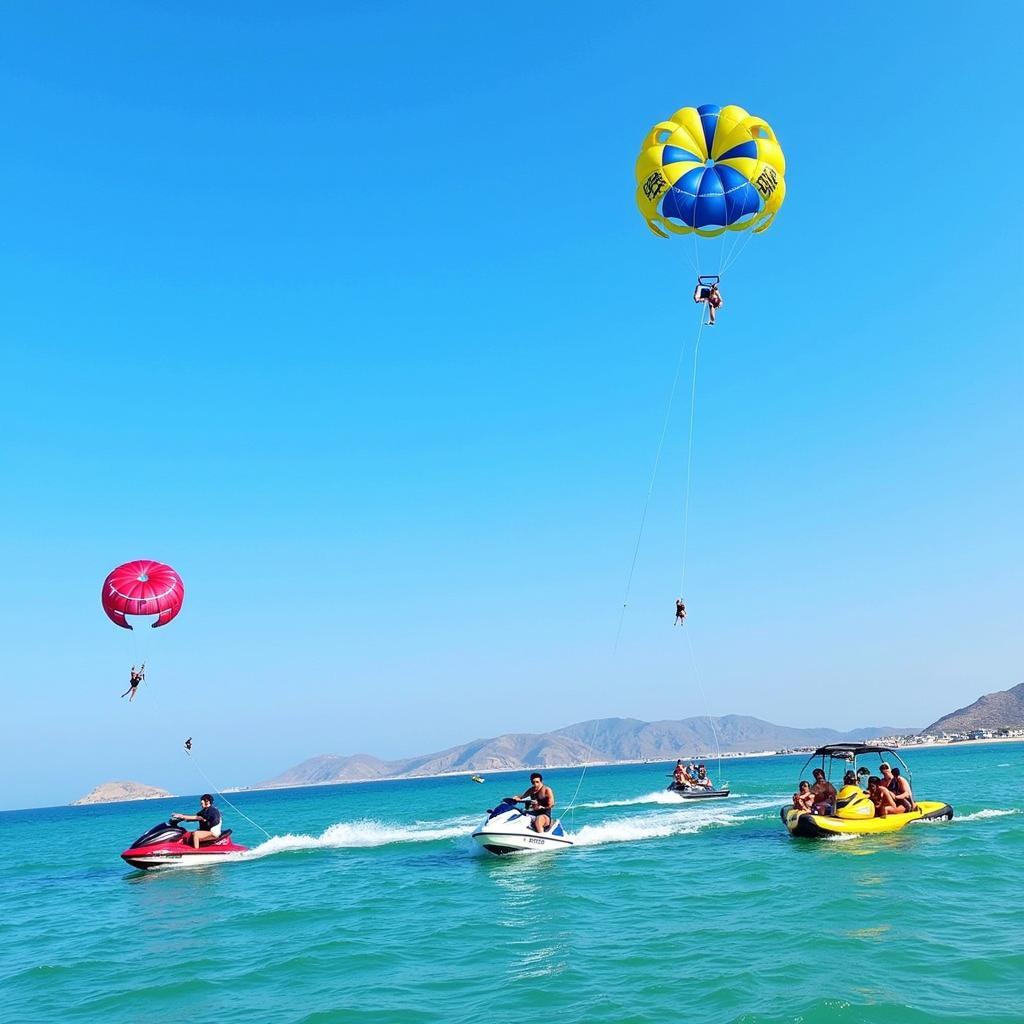 Tourists enjoying watersports at Devbag beach