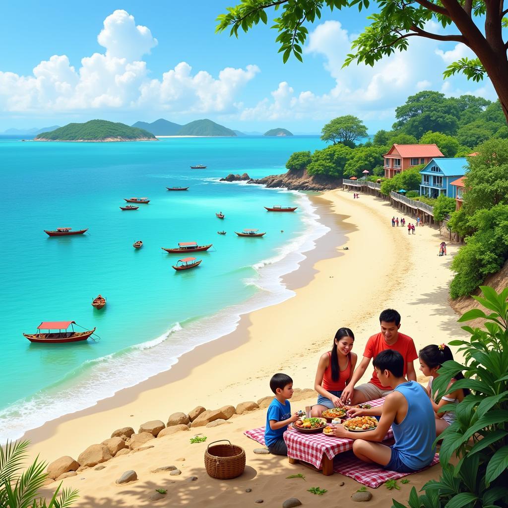 Do Son Beach Homestay - Relaxing on the beach with a view of the colorful fishing boats and local houses