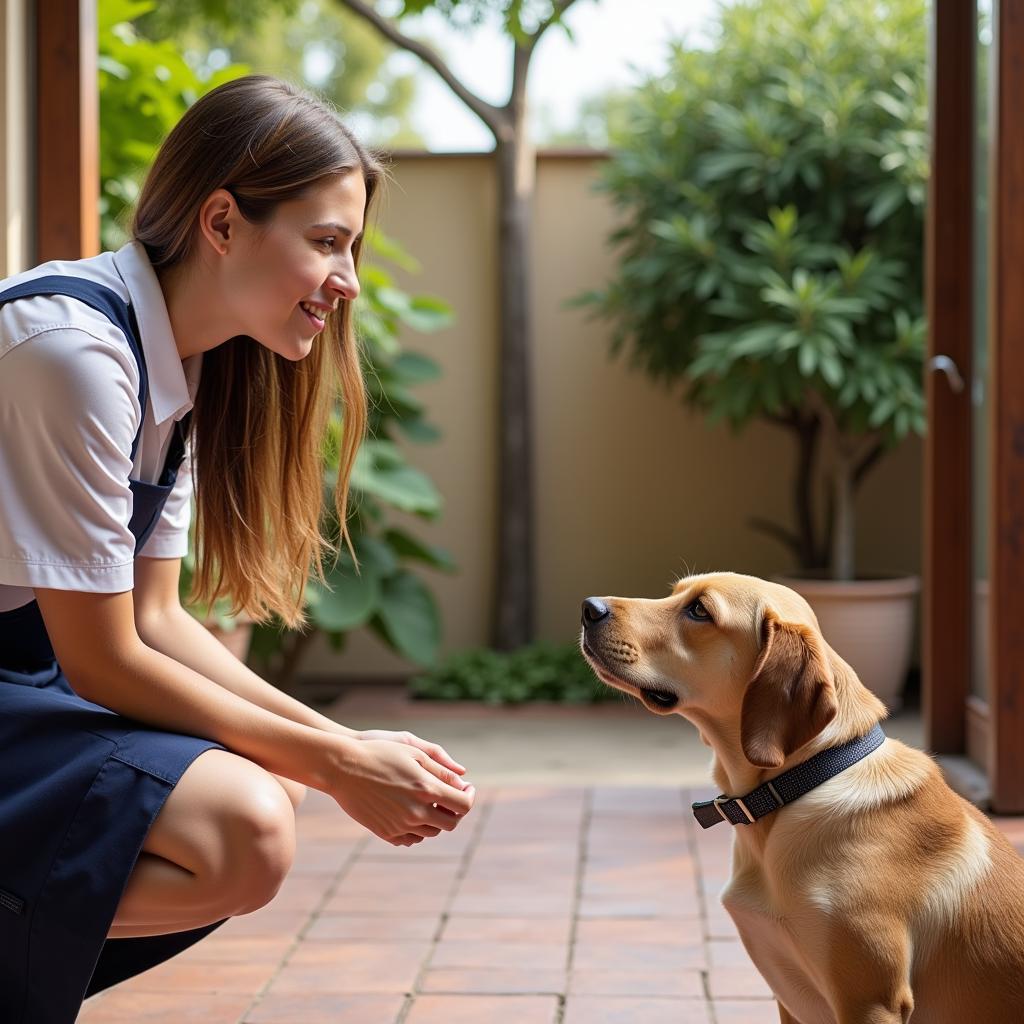 Dog meeting a potential caregiver in Spain