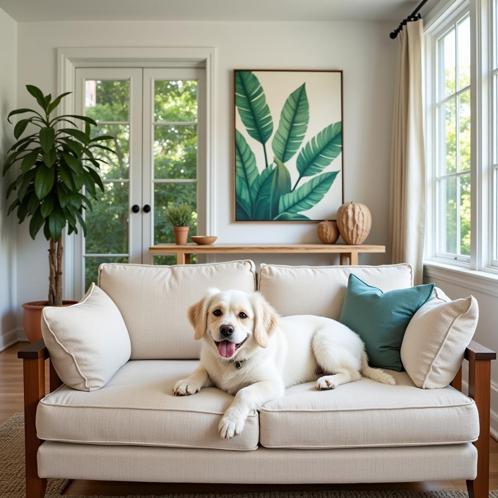 Dog relaxing on a comfy couch in a Cairns homestay living room