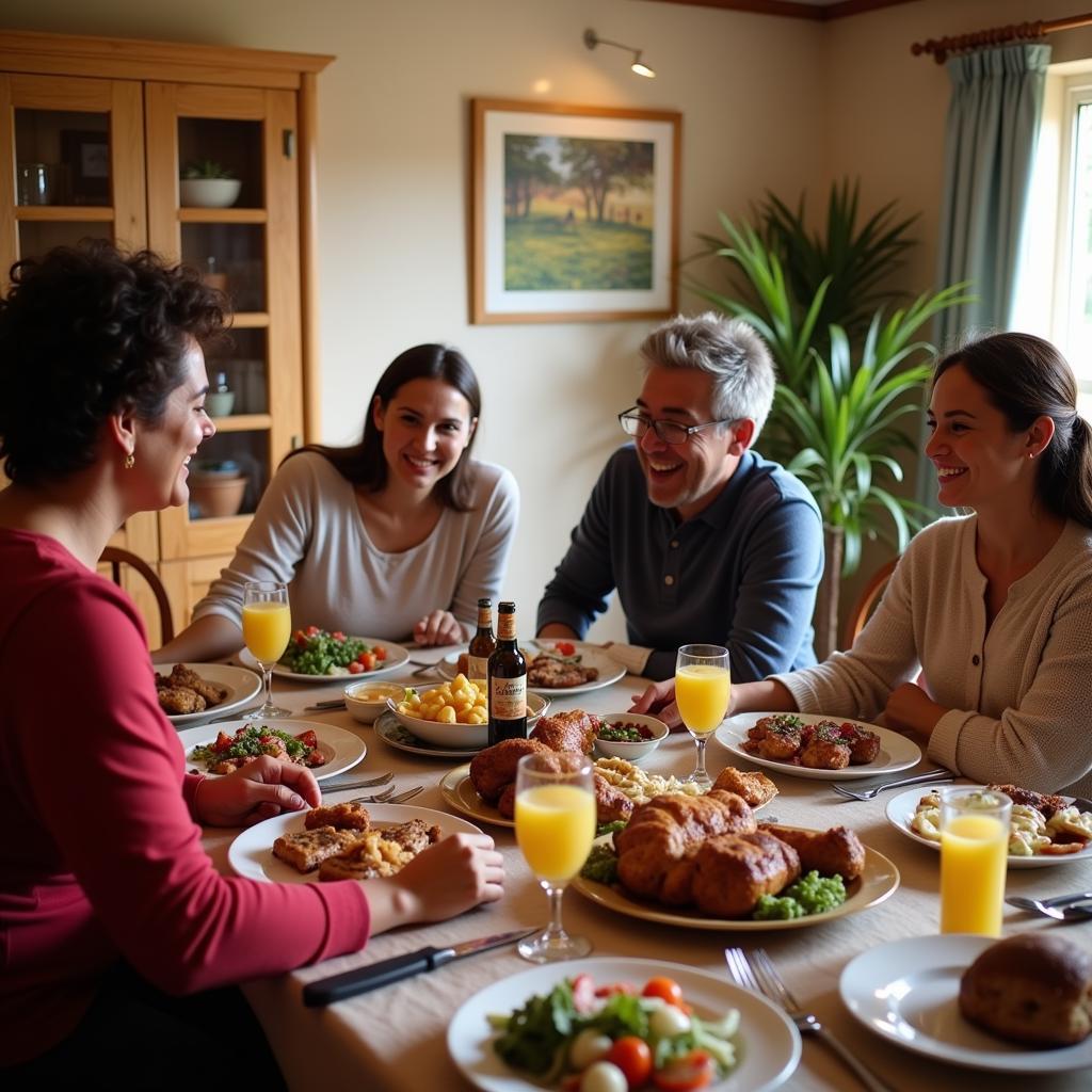 Family enjoying a traditional South African dinner in a Durban homestay