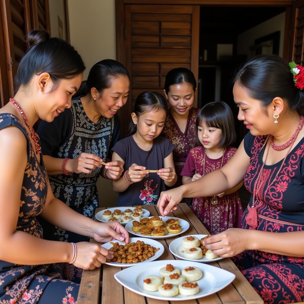 Dusun Family Engaging in Traditional Activities at a Homestay