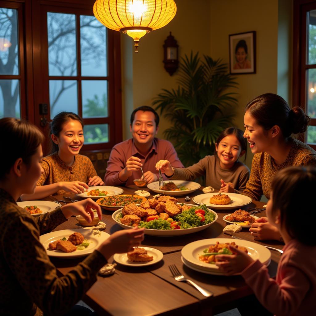 Sharing a delicious Indonesian meal with a homestay family in Jogja