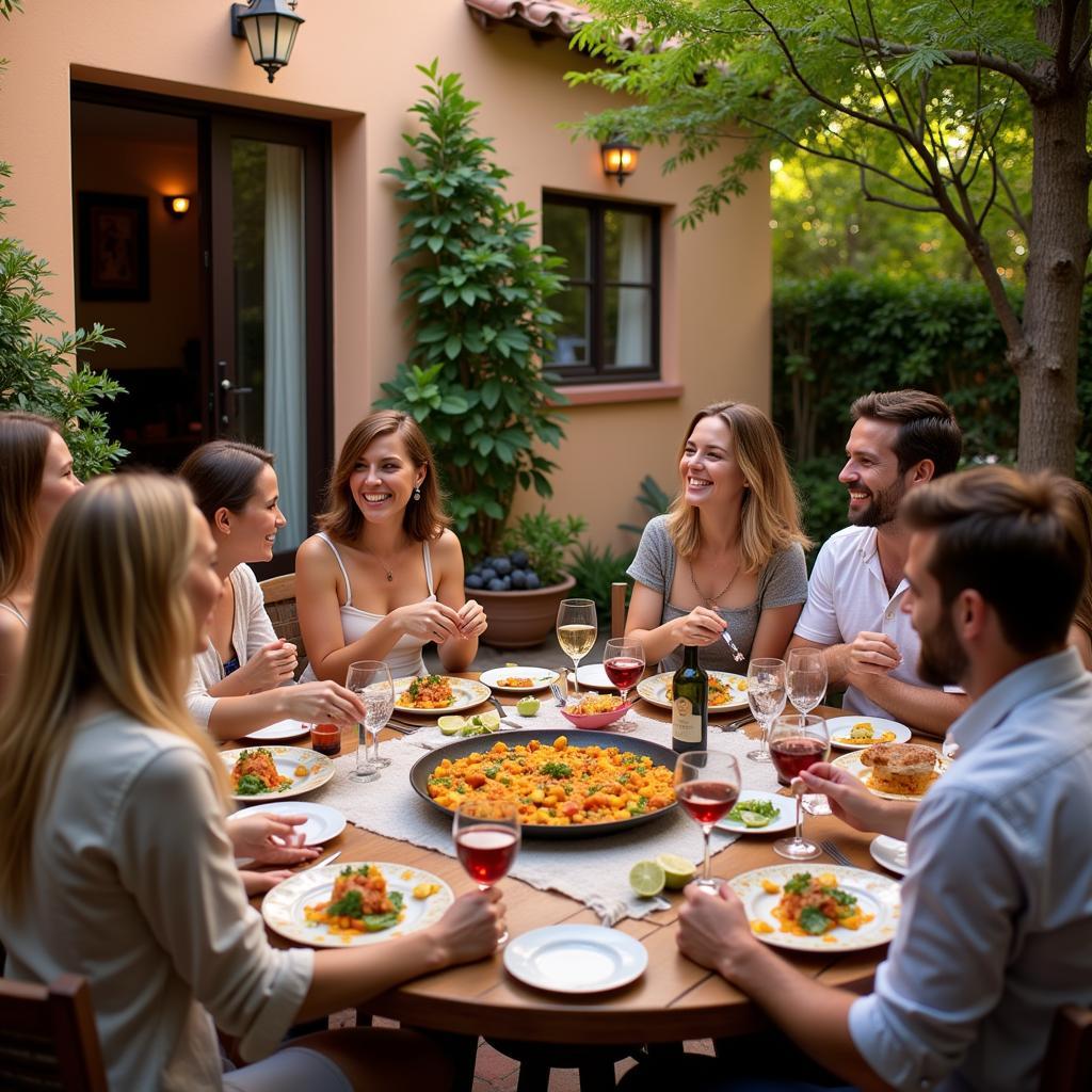 Enjoying Paella at a Spanish Bungalow Homestay