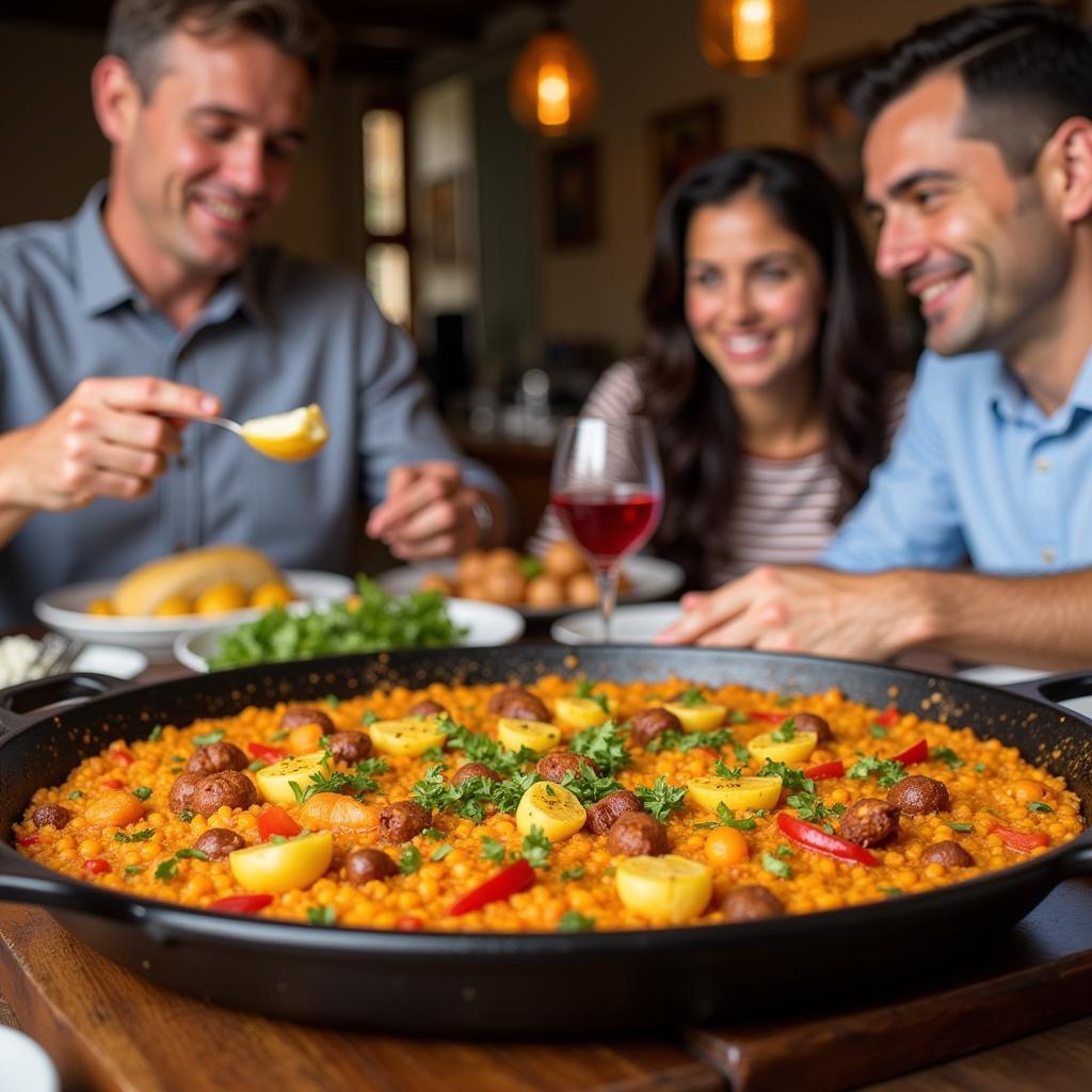 Enjoying Paella with a Host Family