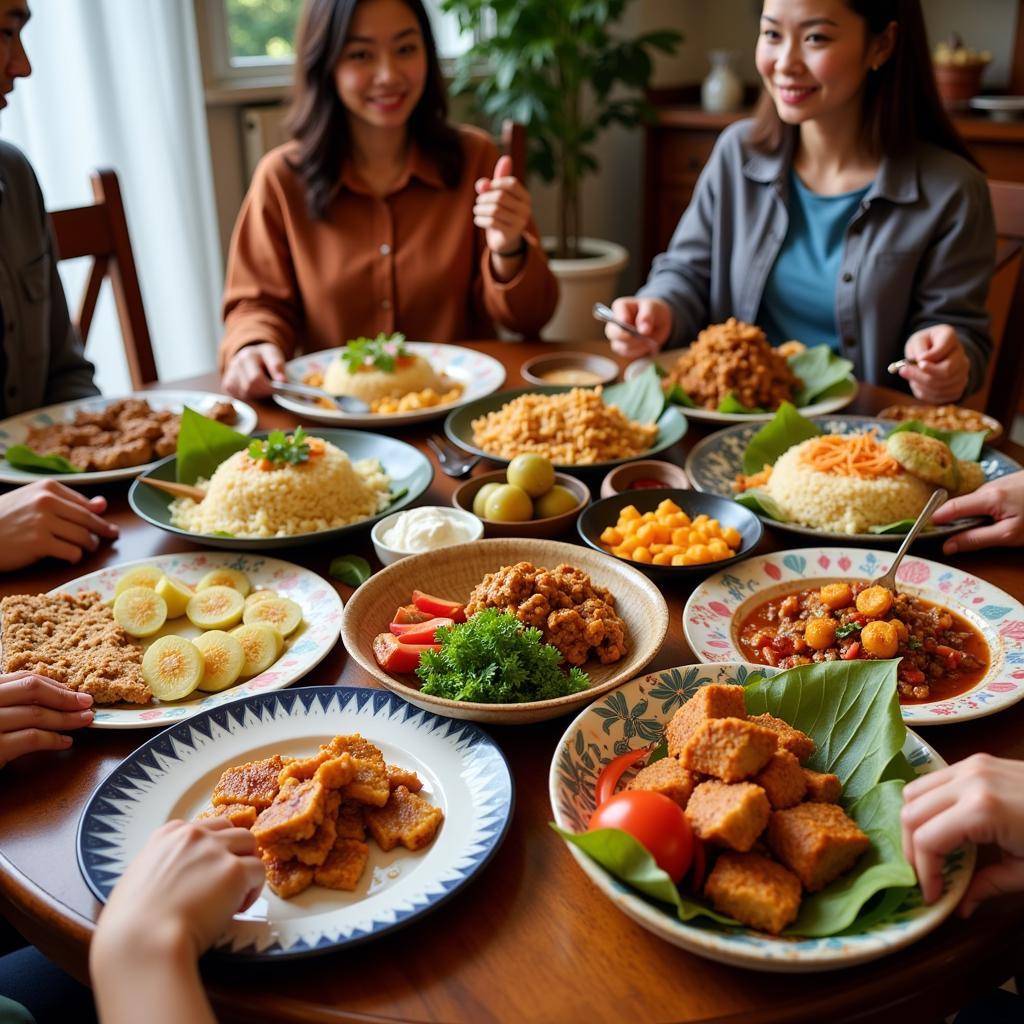 Enjoying a traditional Malaysian meal in a homestay