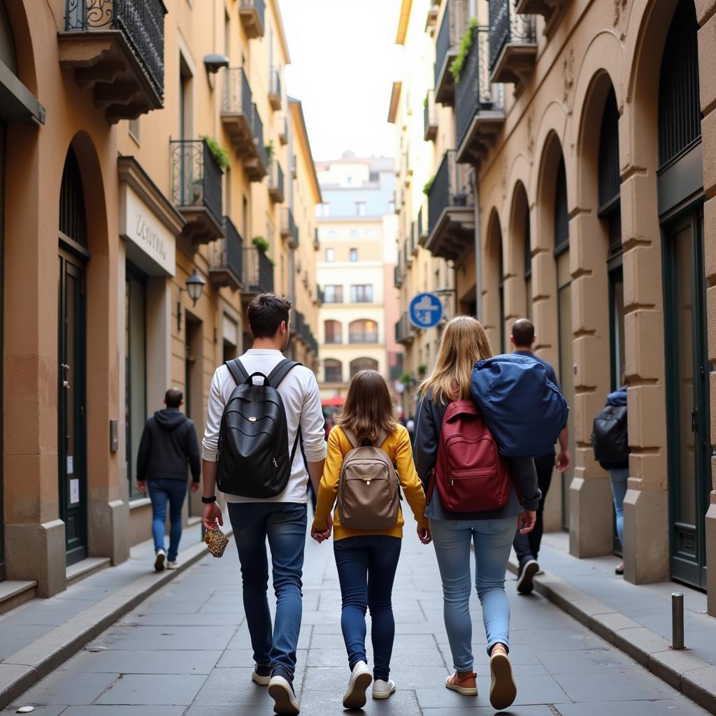 A student exploring the vibrant streets of Barcelona with their local host, experiencing the city's unique culture through a global international homestay program.