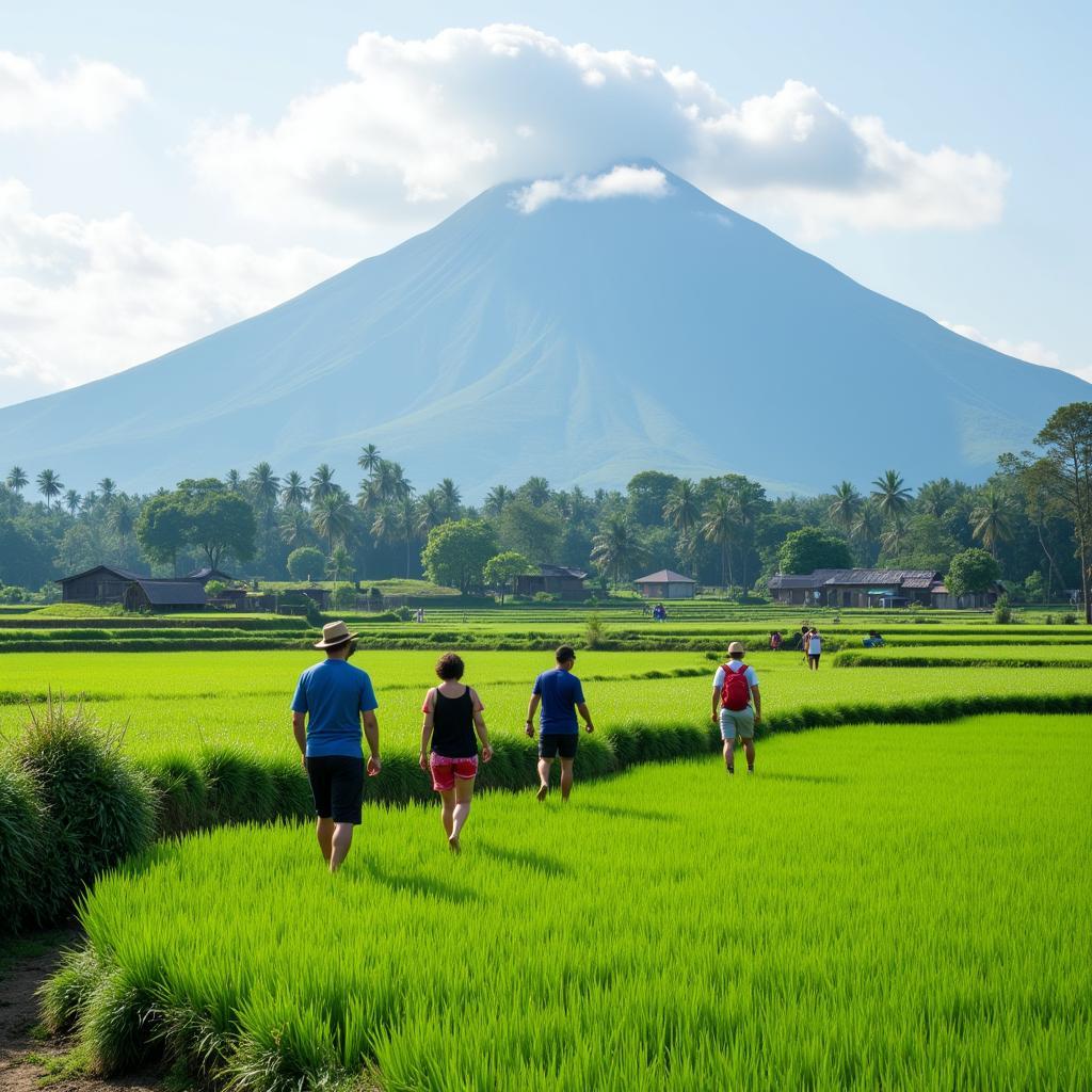 Trekking through Lush Rice Paddies