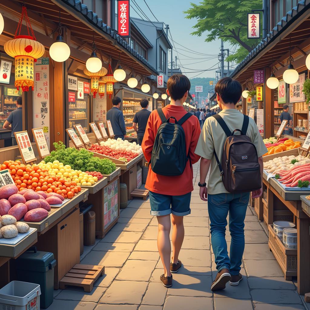 Exploring a local Japanese market with a homestay host