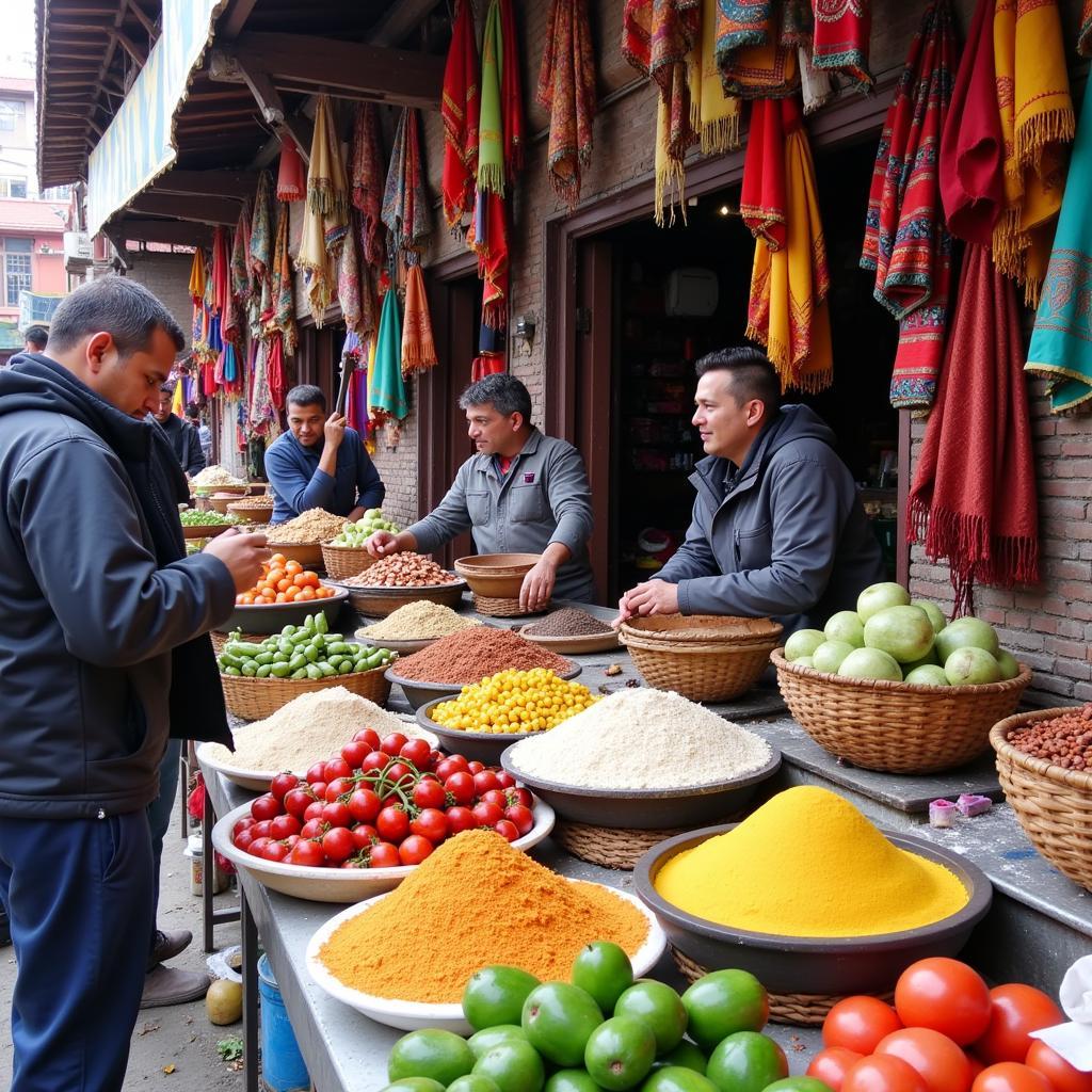 Exploring local markets near Swayambhunath in Kathmandu.