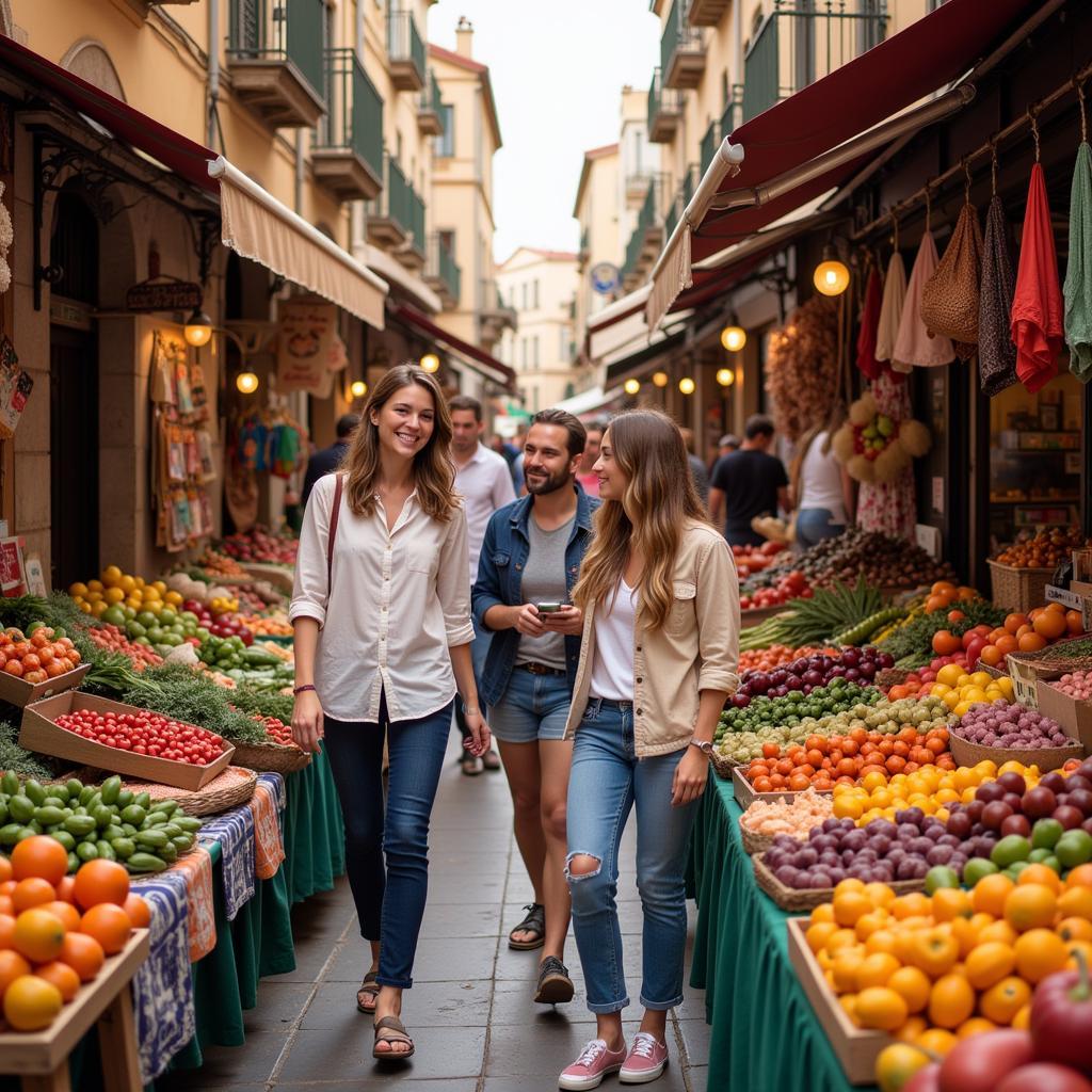 Exploring bustling Spanish markets with Chloe and Leo