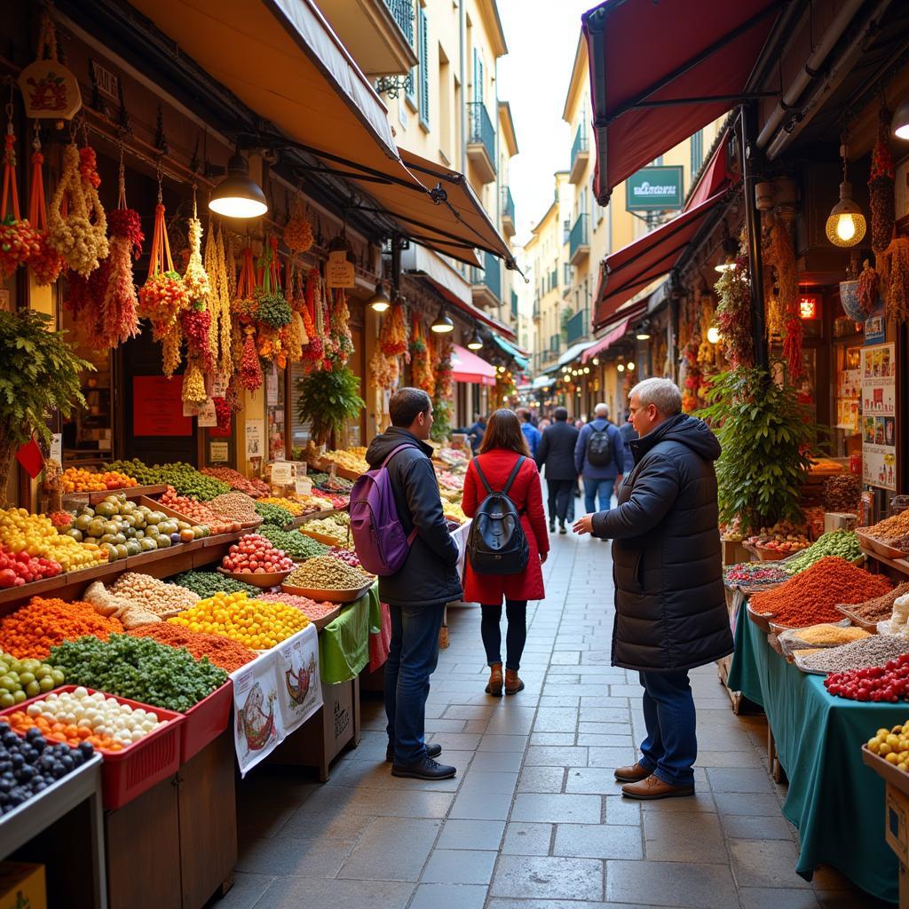 Exploring a vibrant Spanish market during an emf-free trip