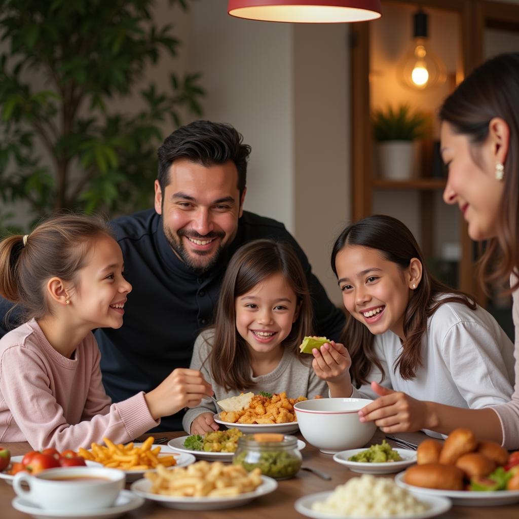 Enjoying a halal family dinner in a Perth homestay.