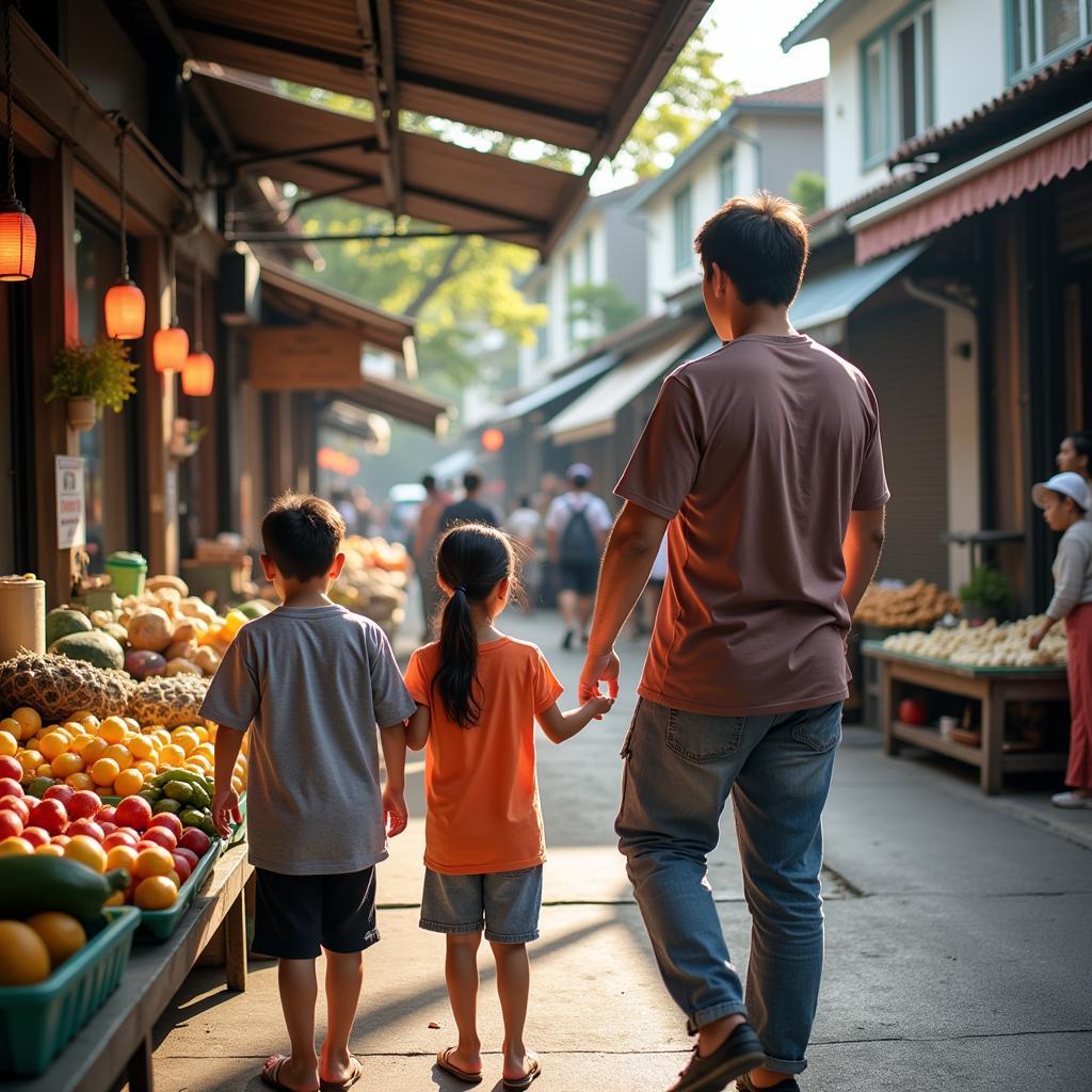 Family exploring Selangor with their homestay host