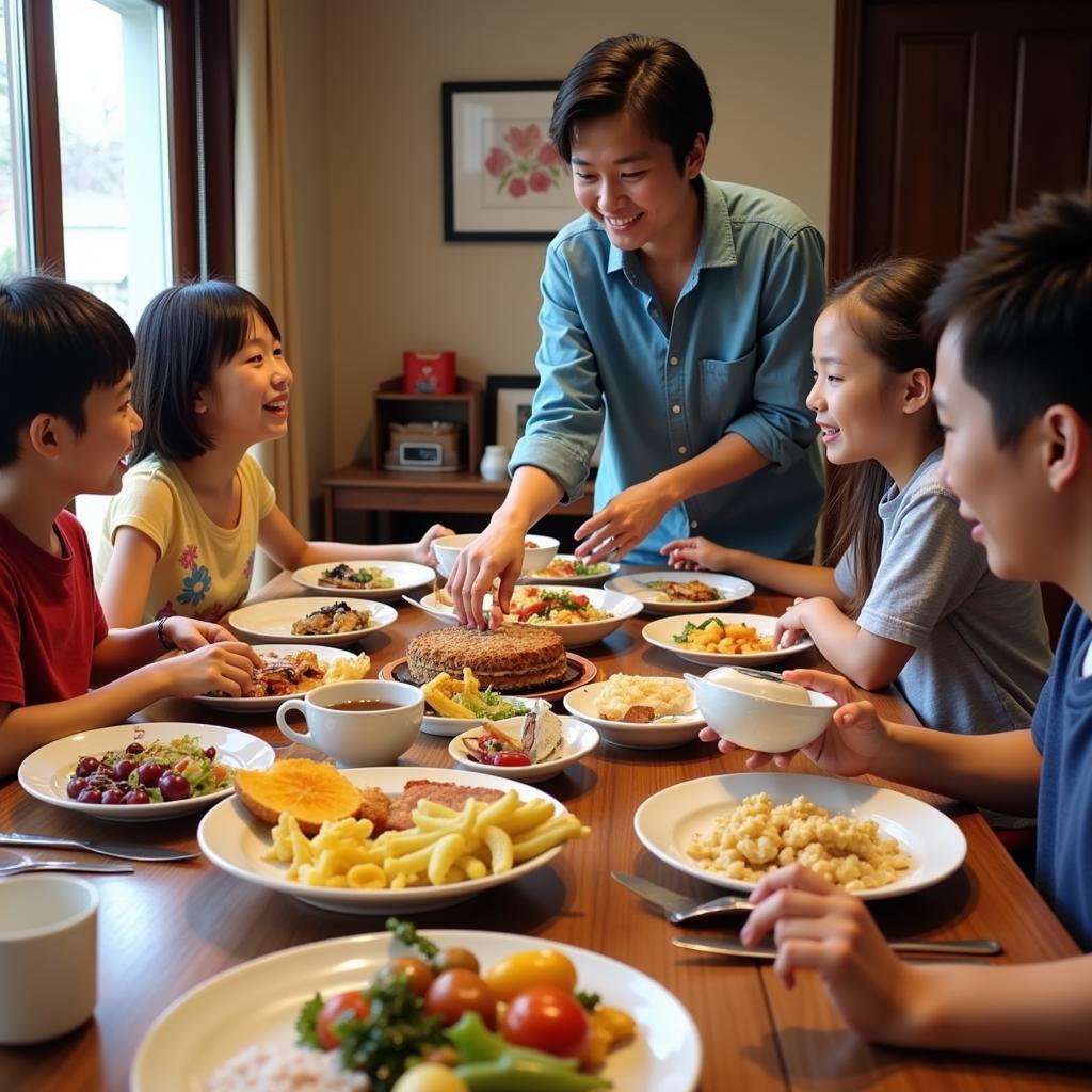 Family sharing a meal together in a Kurseong homestay