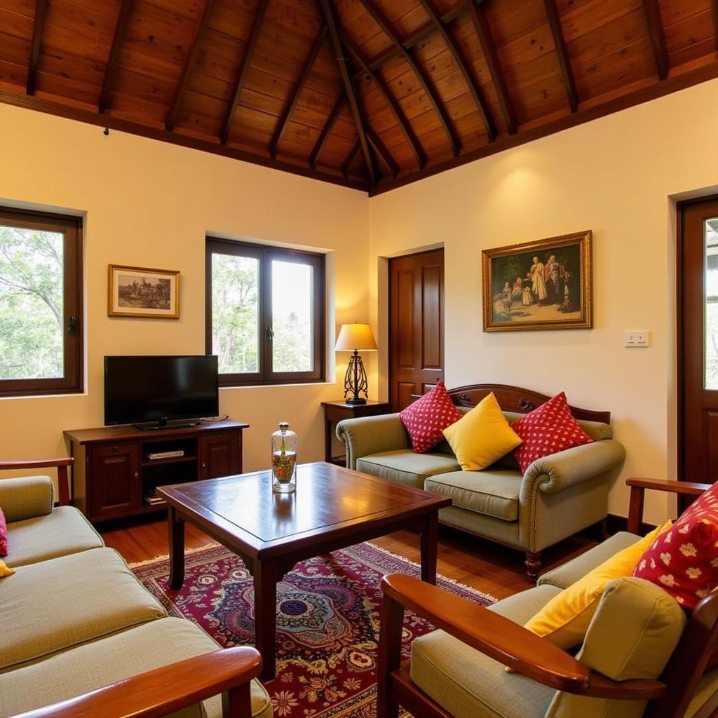 Comfortable and inviting interior of Ganesh Homestay Madikeri with traditional decor.