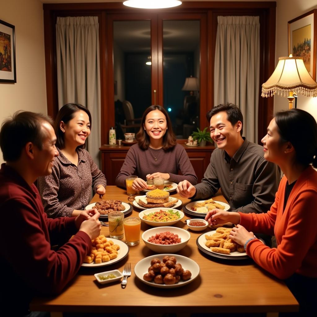 Family enjoying a traditional Sikkimese dinner at a homestay in Gangtok