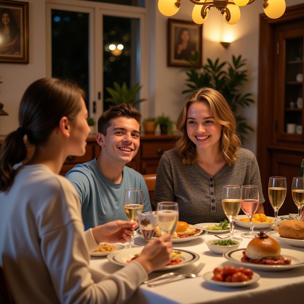 Gap year student enjoying a meal with a Spanish host family