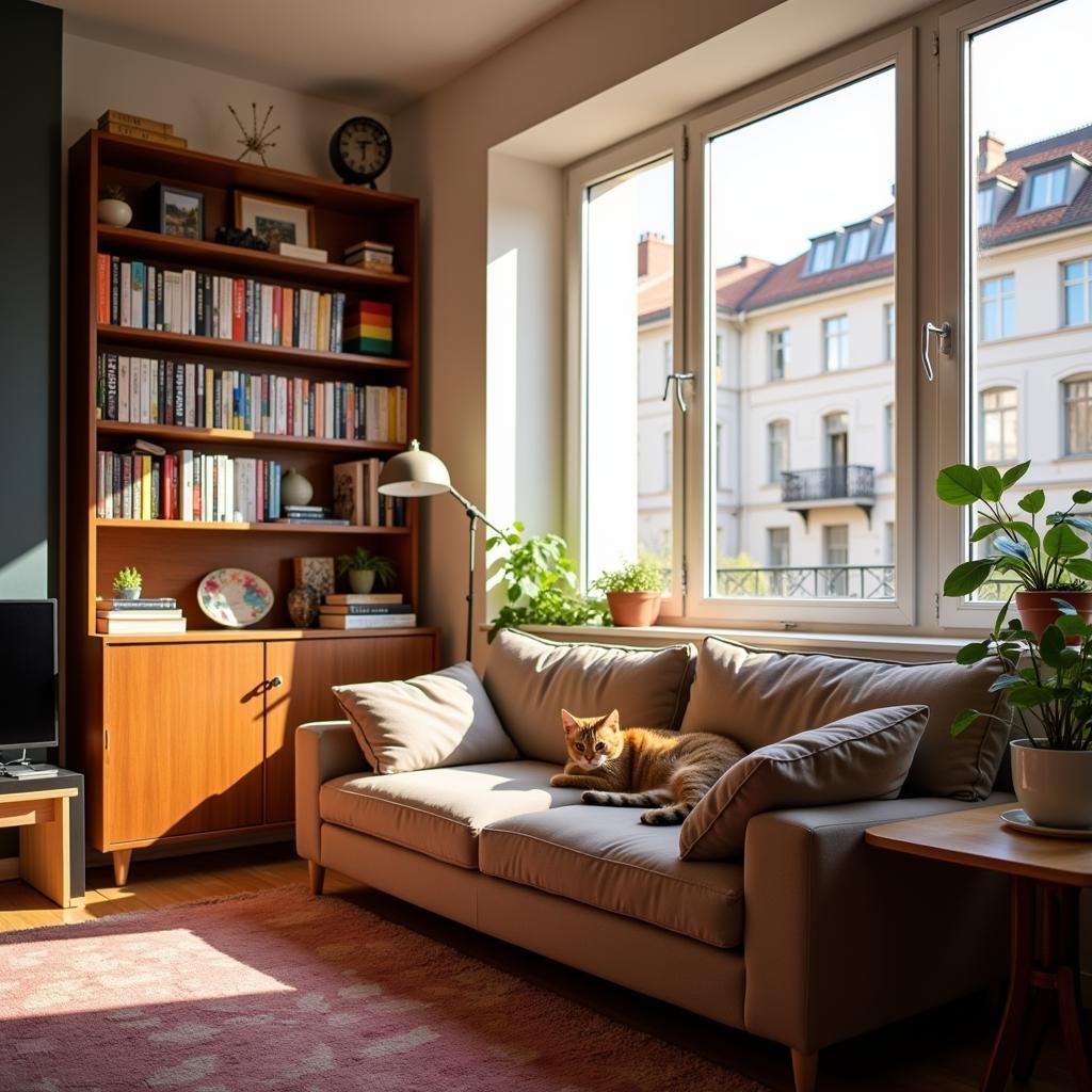 Cozy living room in a Berlin gay homestay