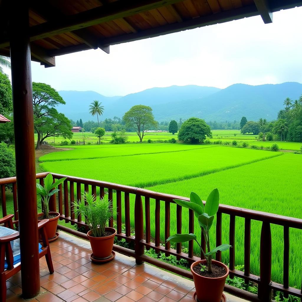 Stunning view of rice paddies from a Gianyar homestay balcony