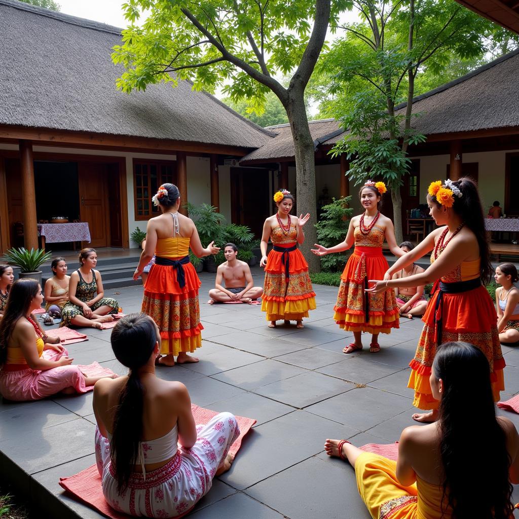 Guests enjoying a traditional Balinese dance performance at their homestay