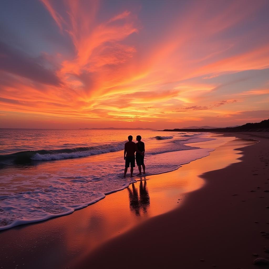 Enjoying a sunset on a Gong Badak beach