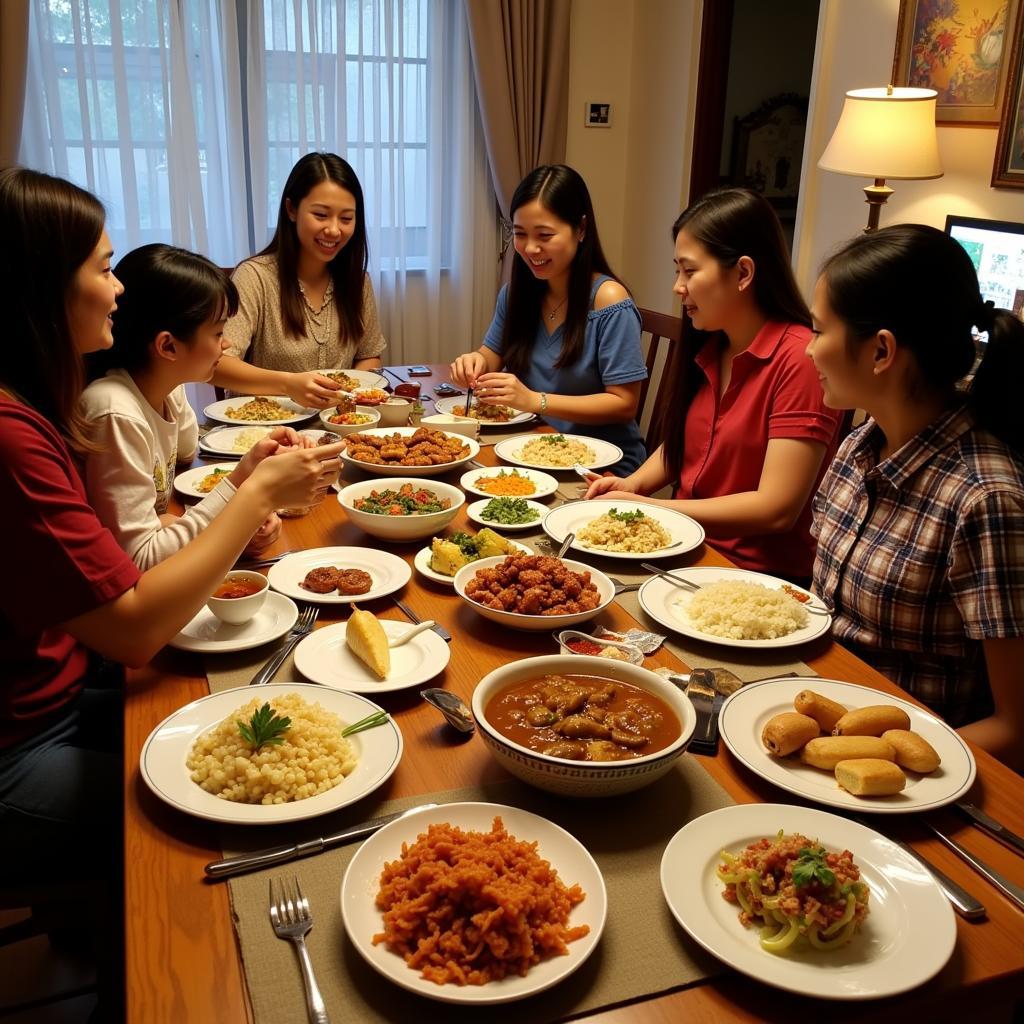 Enjoying a traditional Malaysian meal with a homestay family in Gong Badak