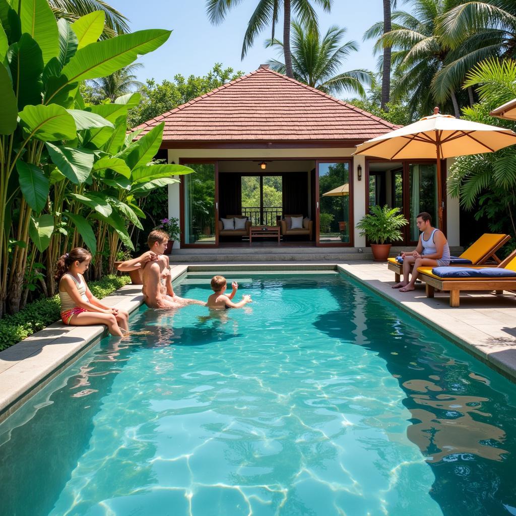 Relaxing by the pool at a Gong Badak homestay