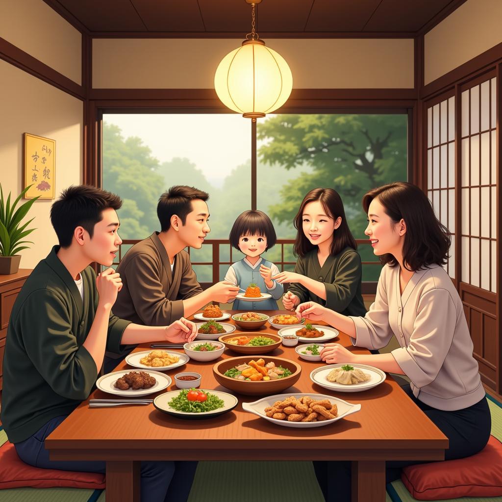 Family meal in a traditional Hakone homestay