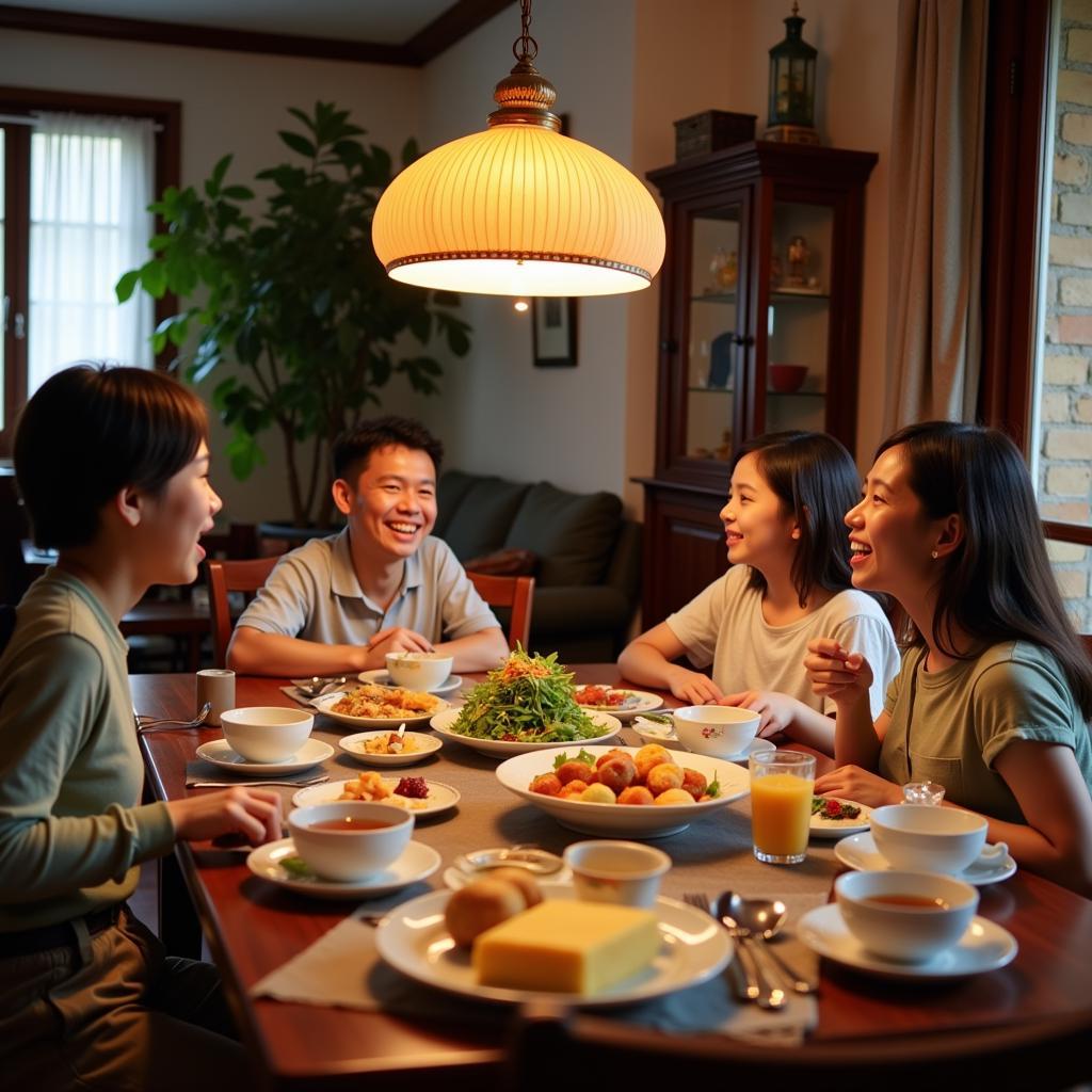 Vietnamese Family Enjoying Breakfast Together in a Hanoi Homestay