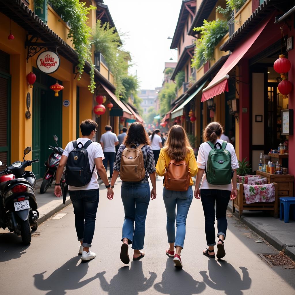 Group of friends exploring the Old Quarter in Hanoi