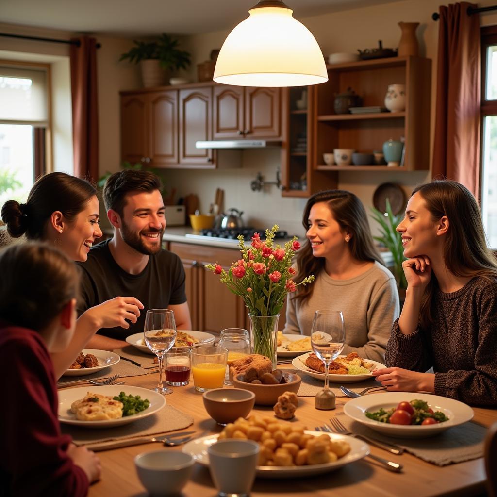 Spanish Family enjoying a Meal Together in a High Point Homestay