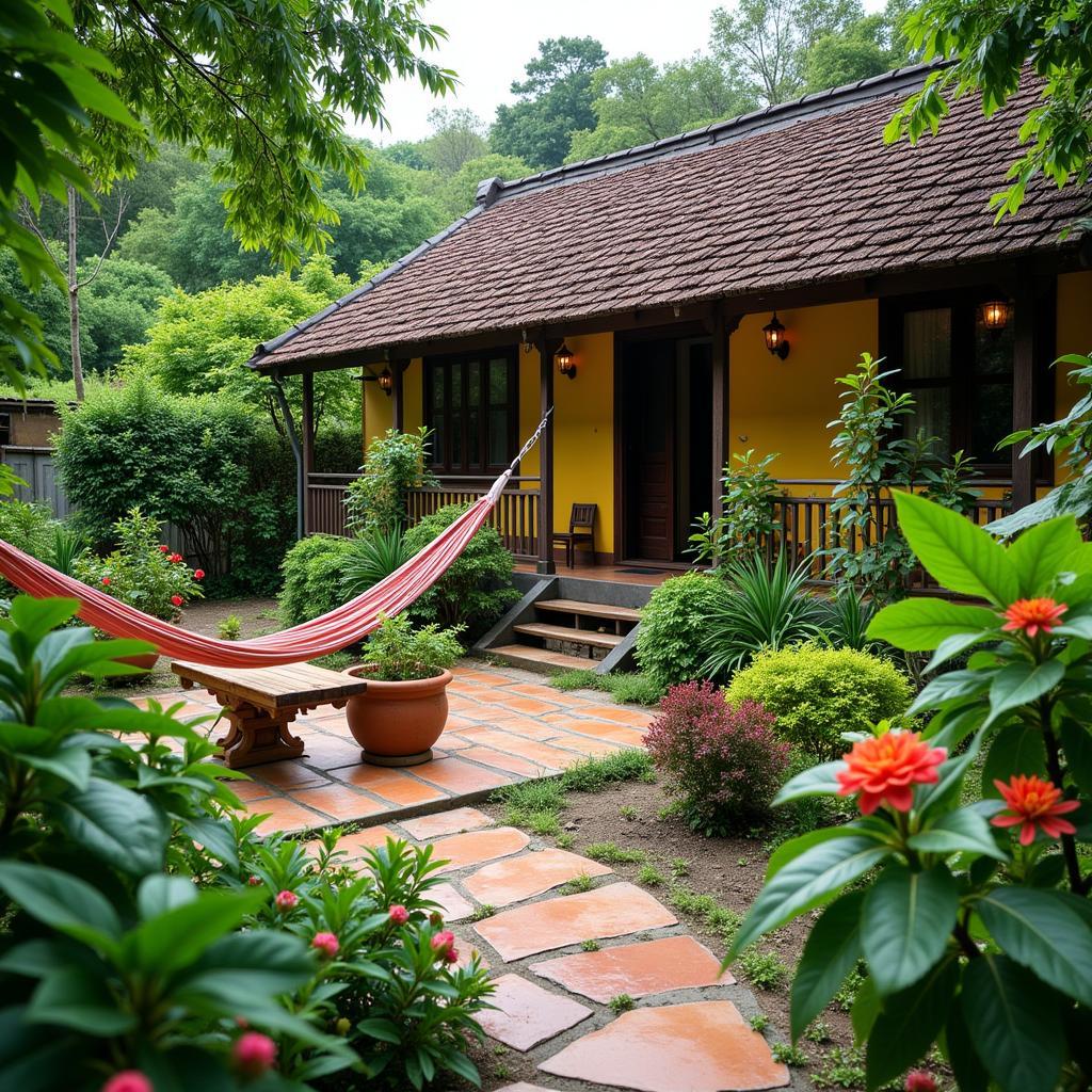 Tranquil garden at a Hoi An herbal tea homestay