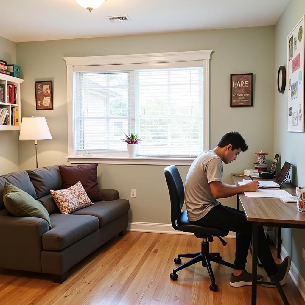 Student studying in their room at a Barrie homestay