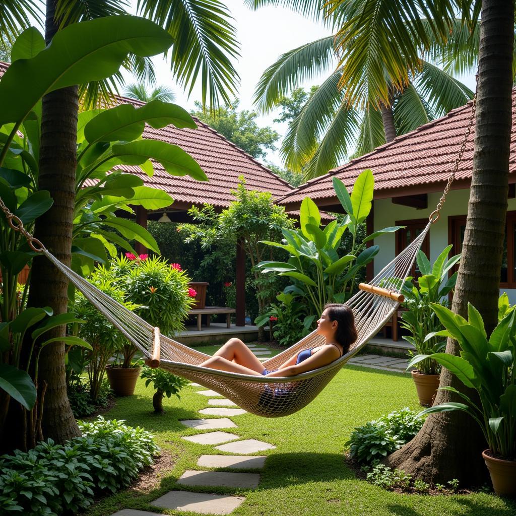 Relaxing in the serene garden of a Batu Pahat homestay