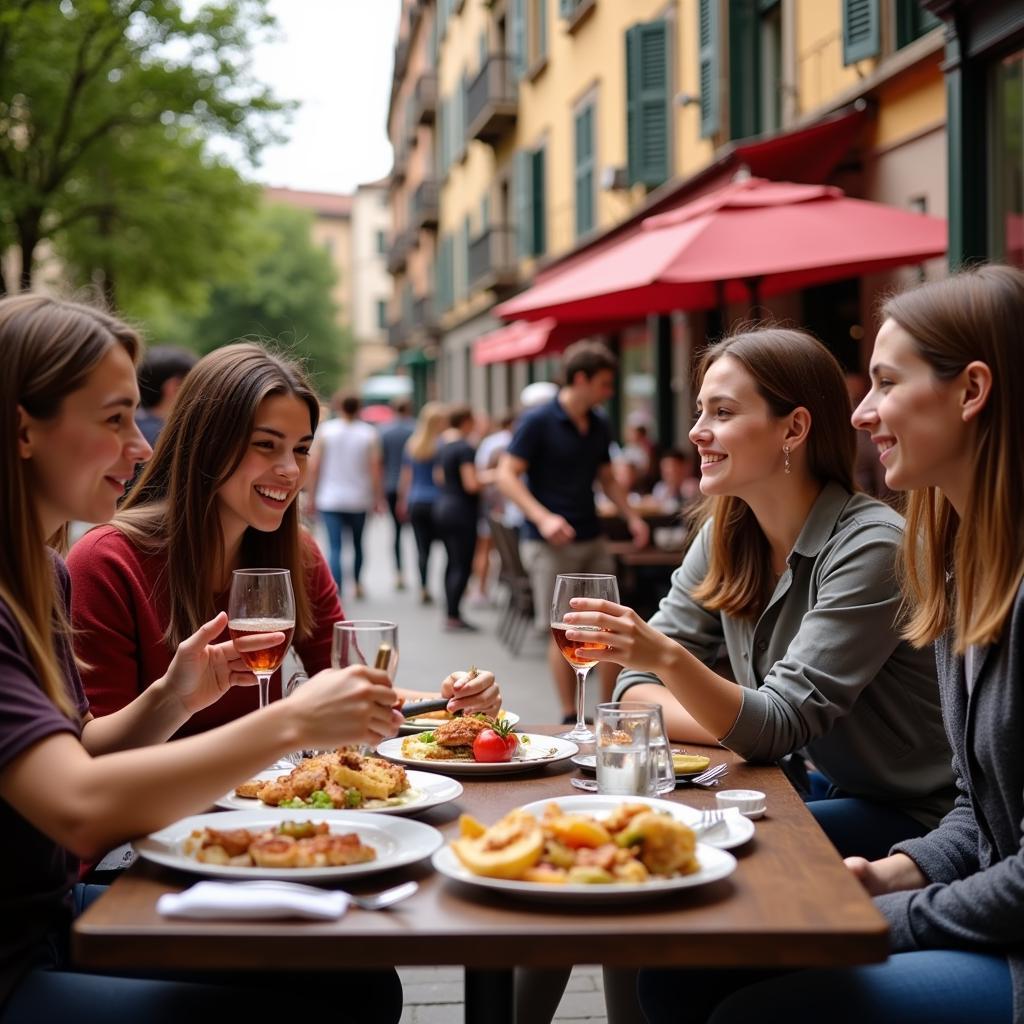 Students practicing English while enjoying tapas in Barcelona