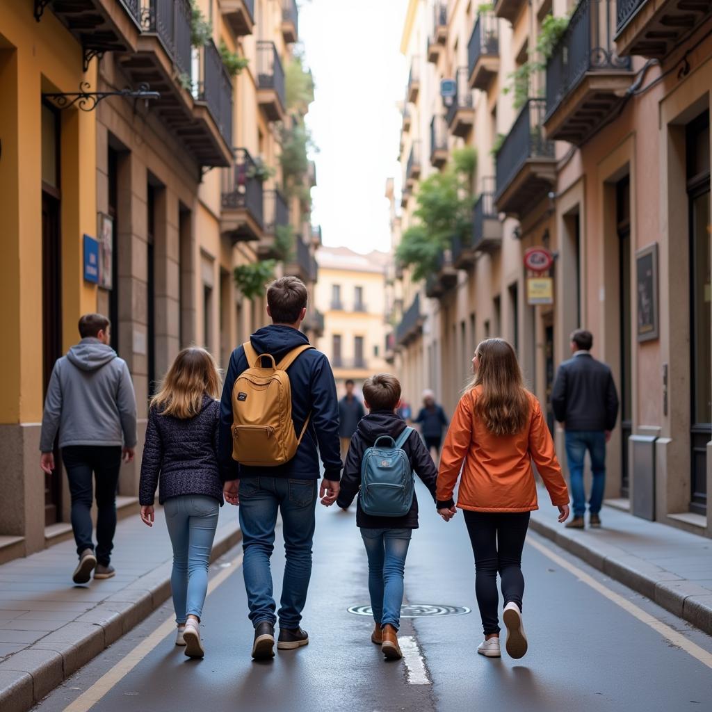 Homestay family and guest exploring Barcelona together.