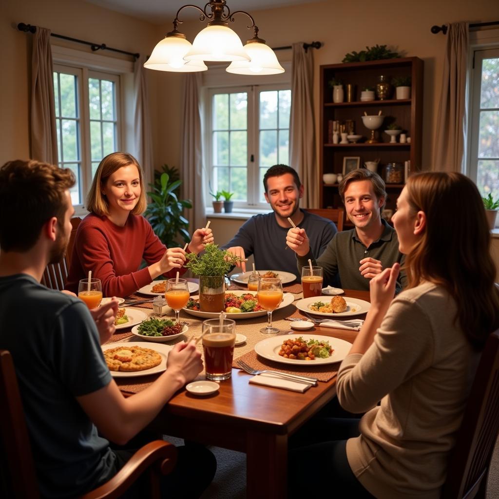 American family having dinner together in their homestay