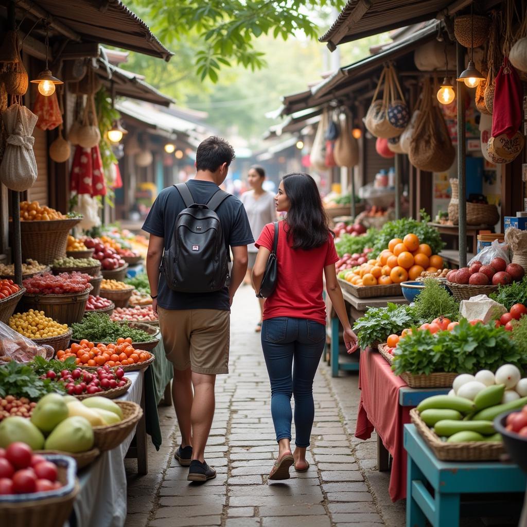 Homestay guests exploring a local market in America