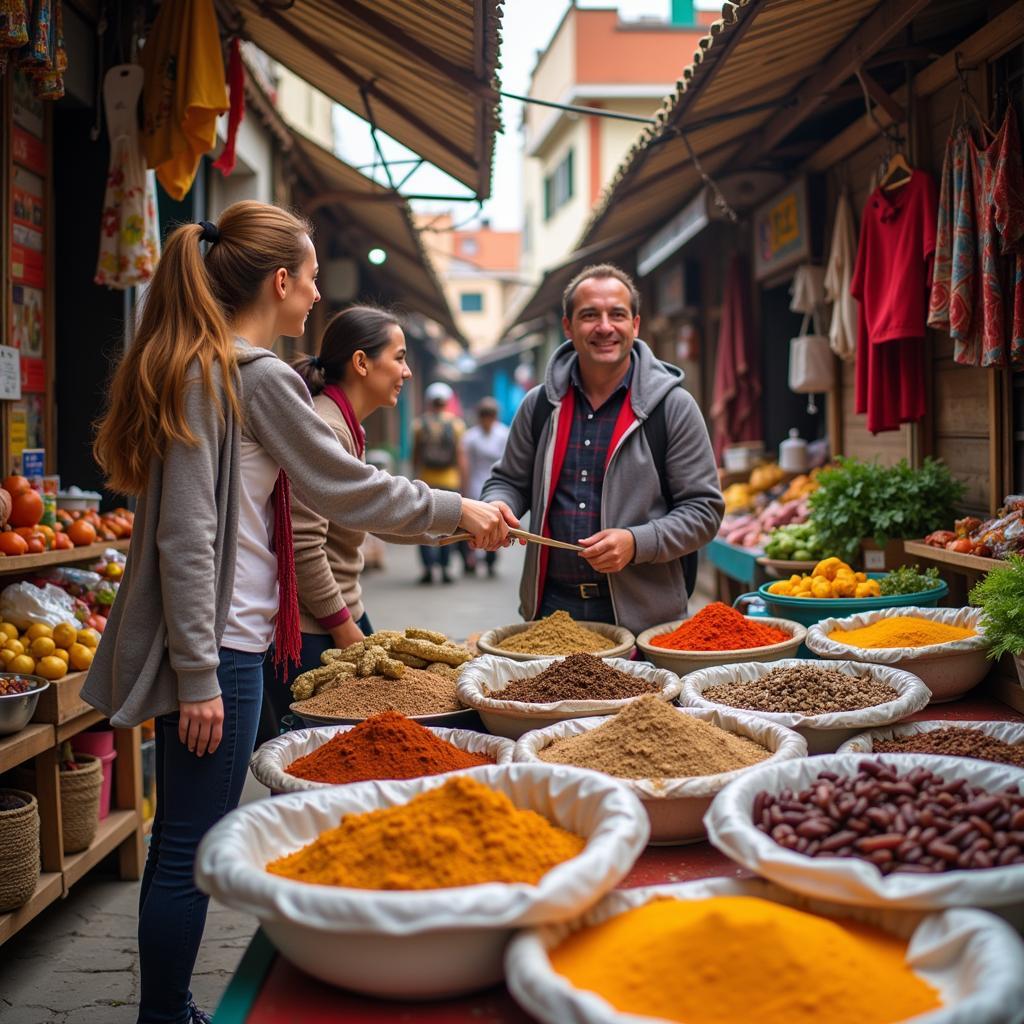 Visiting a local market with a homestay host